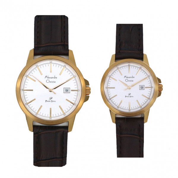 Alexandre Christie AC 1008 Gold White Leather Tick Couple